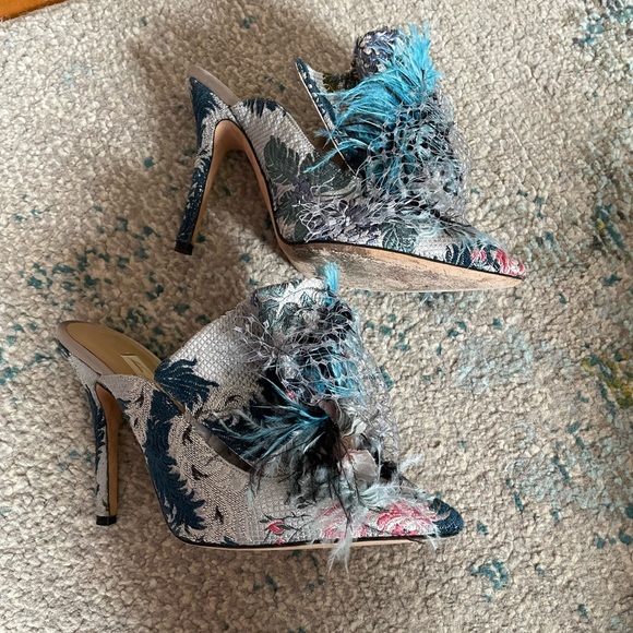 🩵 VERY RARE 🩵 ANDREA MONDIN Antoinette Floral Plums Fishnet Mules Shades Blue - Picture 5 of 10